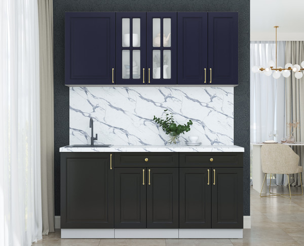 Изображение товара Кухонный гарнитур Интерлиния Мила Шато 1.7А (индиго/черный/белый гранит)