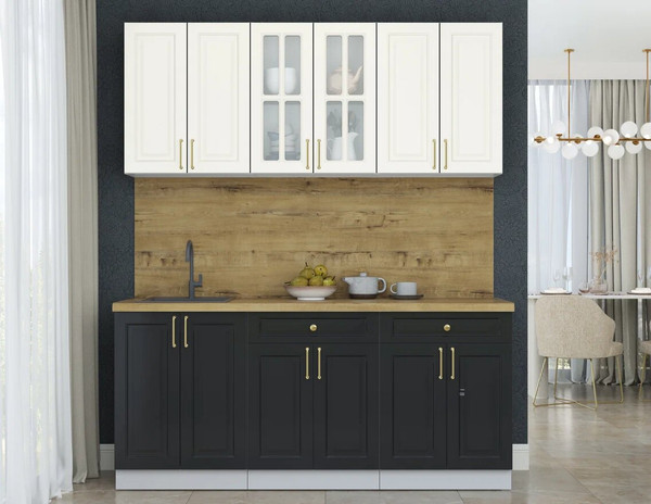 Изображение товара Кухонный гарнитур Интерлиния Мила Шато 1.8А (белый/черный/дуб бунратти)