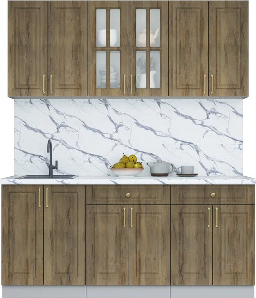 Изображение товара Кухонный гарнитур Интерлиния Мила Шато 1.8А (дуб вотан/дуб вотан/белый гранит)