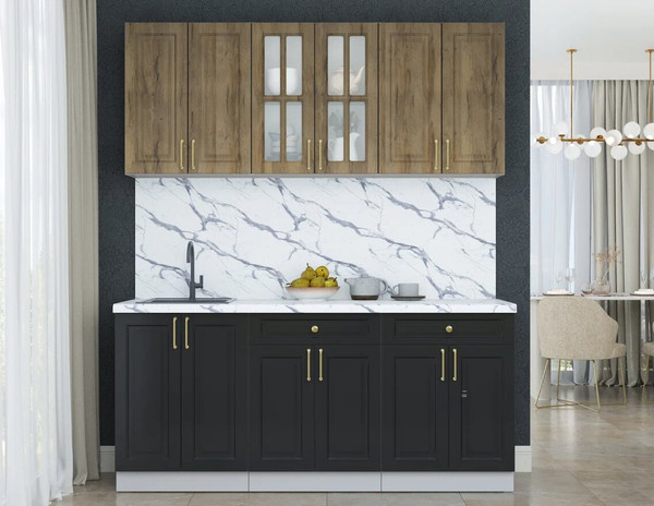 Изображение товара Кухонный гарнитур Интерлиния Мила Шато 1.8А (дуб вотан/черный/белый гранит)