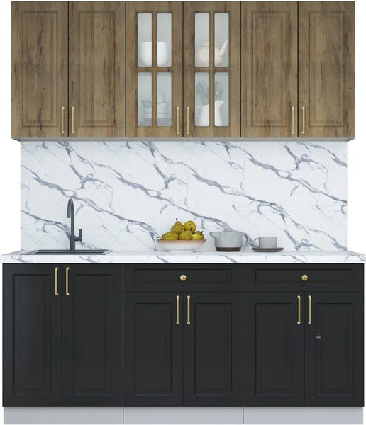 Изображение товара Кухонный гарнитур Интерлиния Мила Шато 1.8А (дуб вотан/черный/белый гранит)