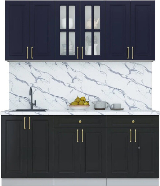 Изображение товара Кухонный гарнитур Интерлиния Мила Шато 1.8А (индиго/черный/белый гранит)