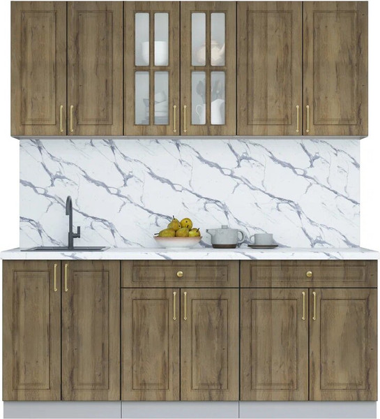 Изображение товара Кухонный гарнитур Интерлиния Мила Шато 1.9А (дуб вотан/дуб вотан/белый гранит)