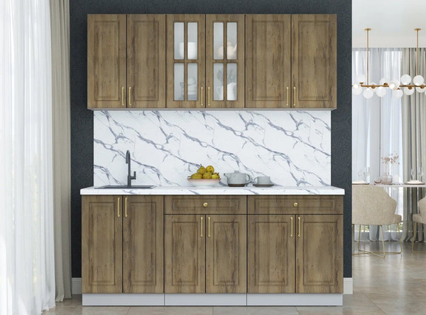 Изображение товара Кухонный гарнитур Интерлиния Мила Шато 1.9А (дуб вотан/дуб вотан/белый гранит)