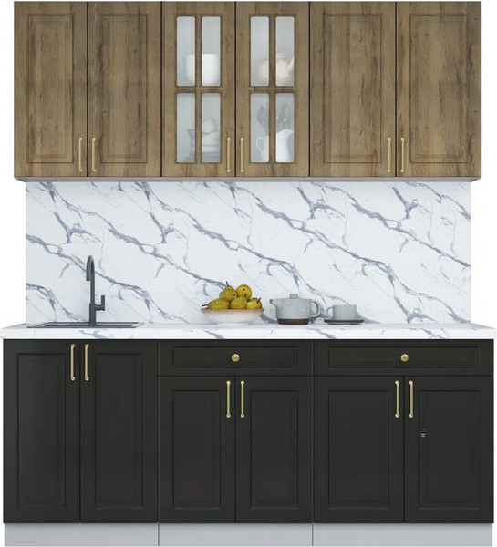 Изображение товара Кухонный гарнитур Интерлиния Мила Шато 1.9А (дуб вотан/черный/белый гранит)