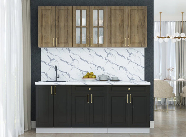 Изображение товара Кухонный гарнитур Интерлиния Мила Шато 1.9А (дуб вотан/черный/белый гранит)