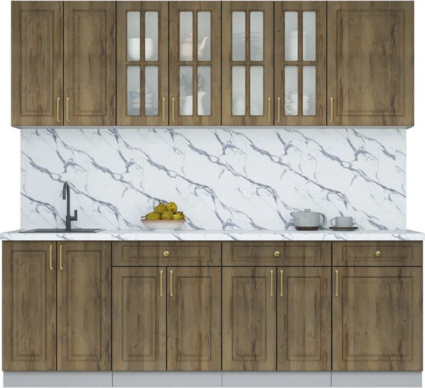 Изображение товара Кухонный гарнитур Интерлиния Мила Шато 2.3А (дуб вотан/дуб вотан/белый гранит)