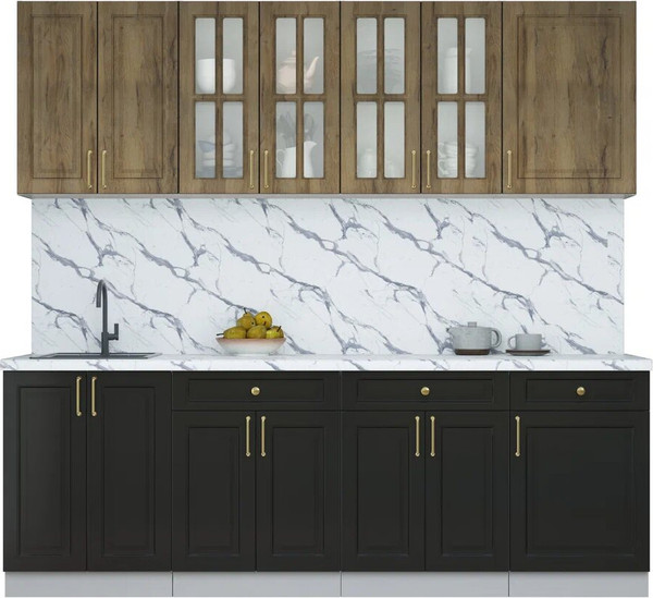 Изображение товара Кухонный гарнитур Интерлиния Мила Шато 2.3А (дуб вотан/черный/белый гранит)