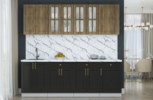 Изображение товара Кухонный гарнитур Интерлиния Мила Шато 2.3А (дуб вотан/черный/белый гранит)