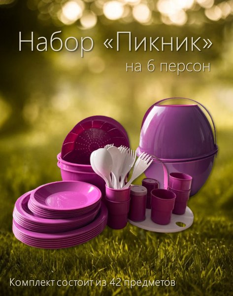 Изображение товара Набор пластиковой посуды Белпласт Пикник с215-2830 (сиреневый)