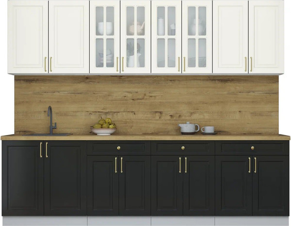 Изображение товара Кухонный гарнитур Интерлиния Мила Шато 2.7А (белый/черный/дуб бунратти)