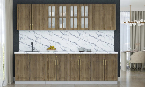 Изображение товара Кухонный гарнитур Интерлиния Мила Шато 2.7А (дуб вотан/дуб вотан/белый гранит)