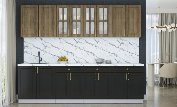 Изображение товара Кухонный гарнитур Интерлиния Мила Шато 2.7А (дуб вотан/черный/белый гранит)