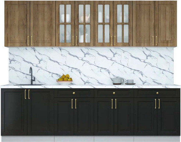 Изображение товара Кухонный гарнитур Интерлиния Мила Шато 2.7А (дуб вотан/черный/белый гранит)