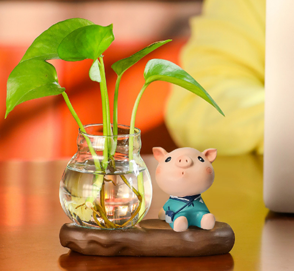 Изображение товара Ваза ILikeGift Sitting Pig гидропонная на подставке / 118P-013-04 (коричневый)