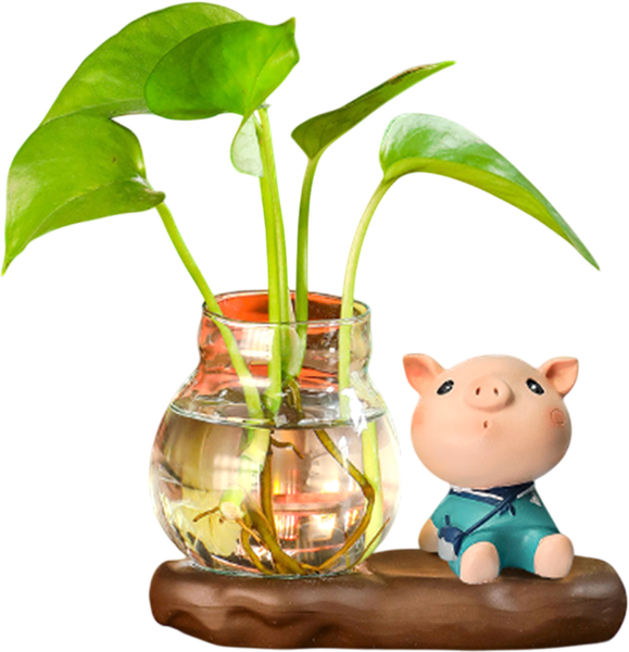 Изображение товара Ваза ILikeGift Sitting Pig гидропонная на подставке / 118P-013-04 (коричневый)