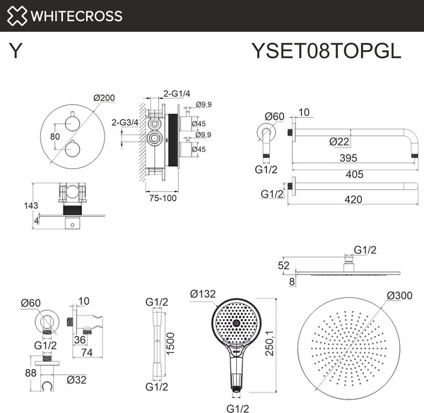 Изображение товара Душевая система со смесителем Whitecross Y YSET08TOPGL (золото)