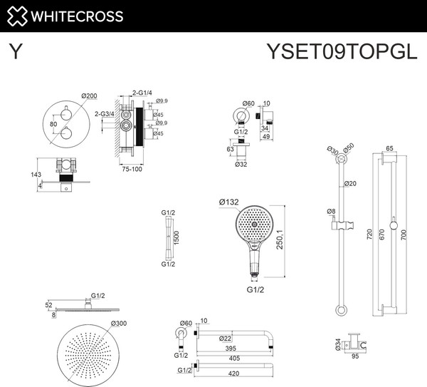 Изображение товара Душевая система со смесителем Whitecross Y YSET09TOPGL (золото)