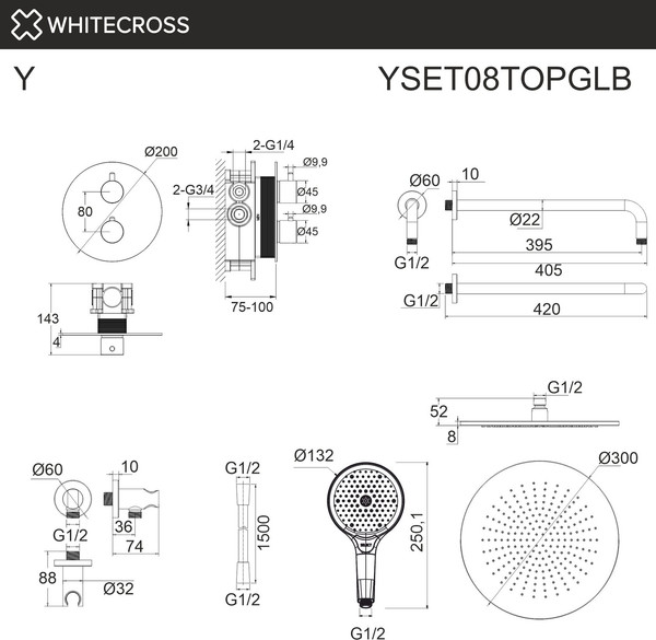 Изображение товара Душевая система со смесителем Whitecross Y YSET08TOPGLB (брашированное золото)