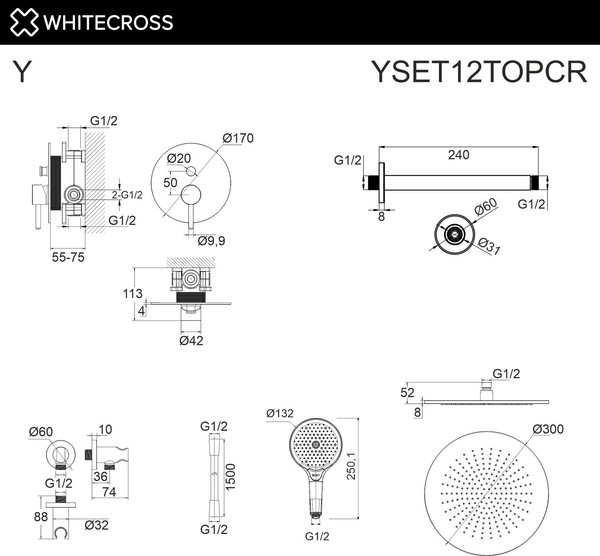 Изображение товара Душевая система со смесителем Whitecross Y YSET12TOPCR (хром)