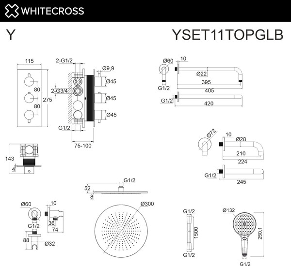 Изображение товара Душевая система со смесителем Whitecross Y YSET11TOPGLB (брашированное золото)