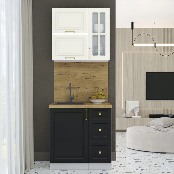 Изображение товара Кухонный гарнитур Интерлиния Мила Шато 0.8Б (белый/черный/дуб бунратти)