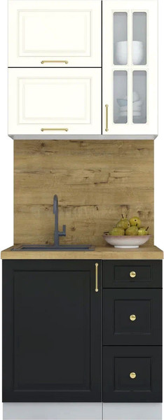 Изображение товара Кухонный гарнитур Интерлиния Мила Шато 0.8Б (белый/черный/дуб бунратти)