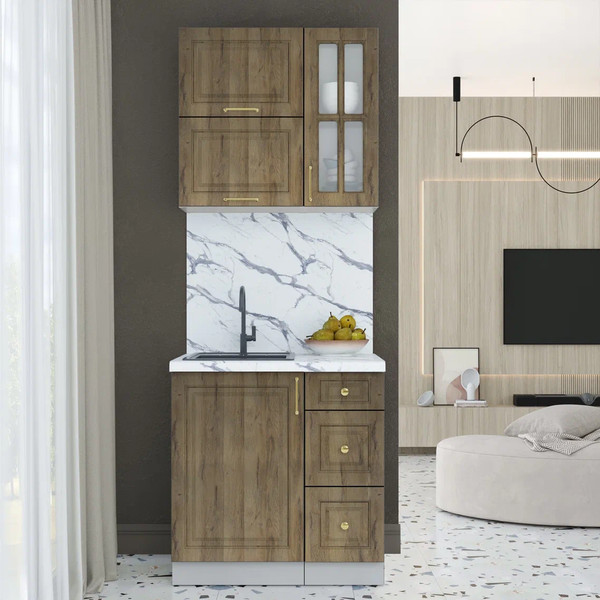 Изображение товара Кухонный гарнитур Интерлиния Мила Шато 0.8Б (дуб вотан/дуб вотан/белый гранит)