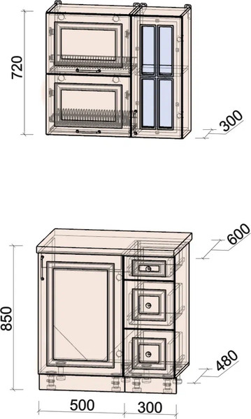 Изображение товара Кухонный гарнитур Интерлиния Мила Шато 0.8Б (дуб вотан/дуб вотан/белый гранит)