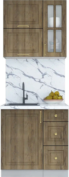 Изображение товара Кухонный гарнитур Интерлиния Мила Шато 0.8Б (дуб вотан/дуб вотан/белый гранит)