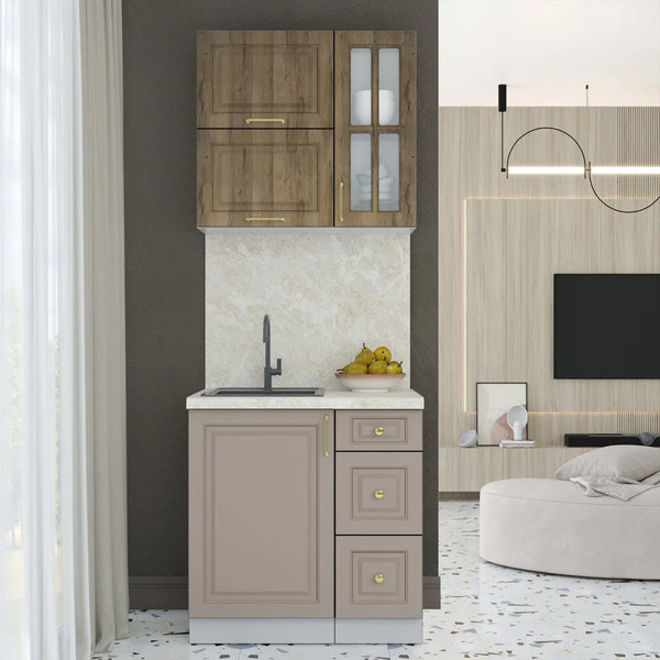 Изображение товара Кухонный гарнитур Интерлиния Мила Шато 0.8Б (дуб вотан/луна/опал светлый)