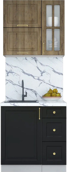 Изображение товара Кухонный гарнитур Интерлиния Мила Шато 0.8Б (дуб вотан/черный/белый гранит)