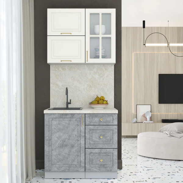 Изображение товара Кухонный гарнитур Интерлиния Мила Шато 0.9Б (белый/керамика/опал светлый)