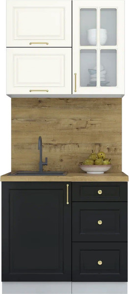 Изображение товара Кухонный гарнитур Интерлиния Мила Шато 0.9Б (белый/черный/дуб бунратти)