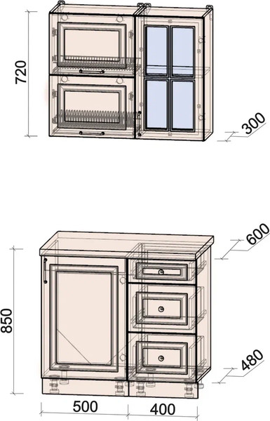 Изображение товара Кухонный гарнитур Интерлиния Мила Шато 0.9Б (дуб вотан/луна/опал светлый)