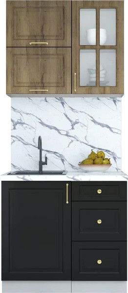 Изображение товара Кухонный гарнитур Интерлиния Мила Шато 0.9Б (дуб вотан/черный/белый гранит)