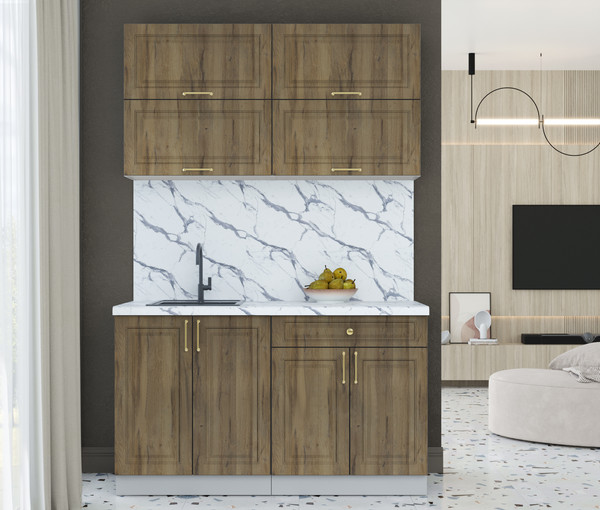 Изображение товара Кухонный гарнитур Интерлиния Мила Шато 1.4Б (дуб вотан/дуб вотан/белый гранит)