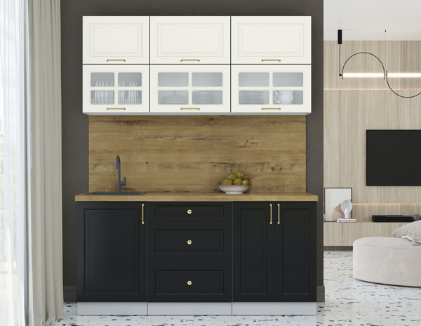 Изображение товара Кухонный гарнитур Интерлиния Мила Шато 1.7Б (белый/черный/дуб бунратти)