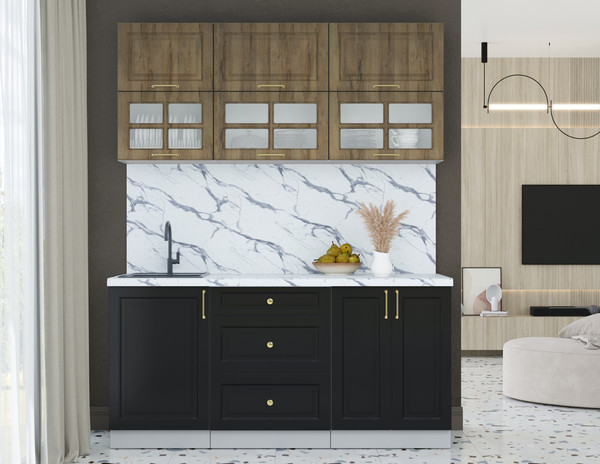 Изображение товара Кухонный гарнитур Интерлиния Мила Шато 1.7Б (дуб вотан/черный/белый гранит)