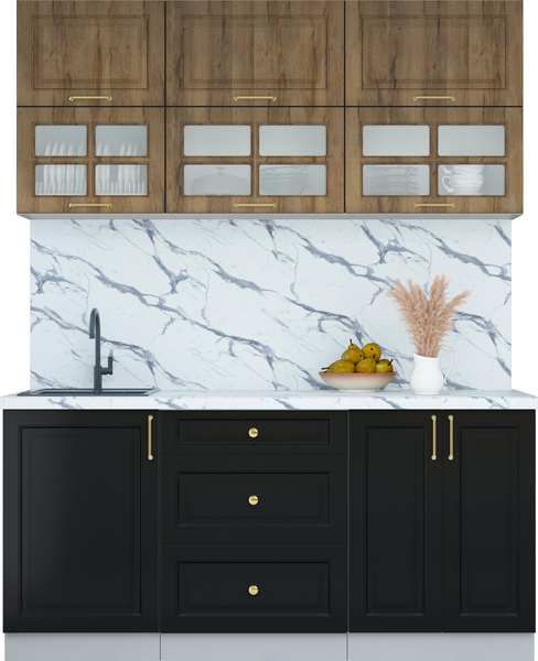 Изображение товара Кухонный гарнитур Интерлиния Мила Шато 1.7Б (дуб вотан/черный/белый гранит)