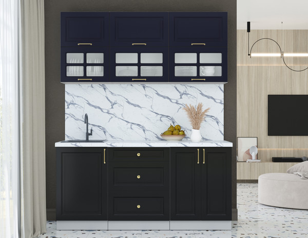 Изображение товара Кухонный гарнитур Интерлиния Мила Шато 1.7Б (индиго/черный/белый гранит)