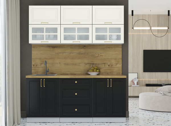 Изображение товара Кухонный гарнитур Интерлиния Мила Шато 1.8Б (белый/черный/дуб бунратти)