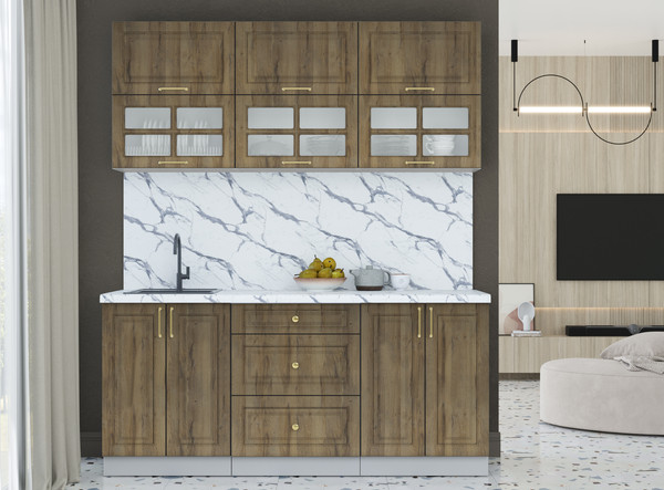 Изображение товара Кухонный гарнитур Интерлиния Мила Шато 1.8Б (дуб вотан/дуб вотан/белый гранит)