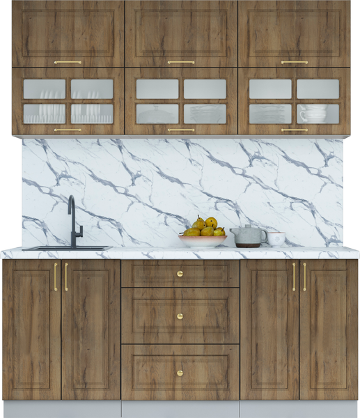 Изображение товара Кухонный гарнитур Интерлиния Мила Шато 1.8Б (дуб вотан/дуб вотан/белый гранит)