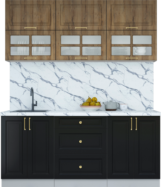 Изображение товара Кухонный гарнитур Интерлиния Мила Шато 1.8Б (дуб вотан/черный/белый гранит)