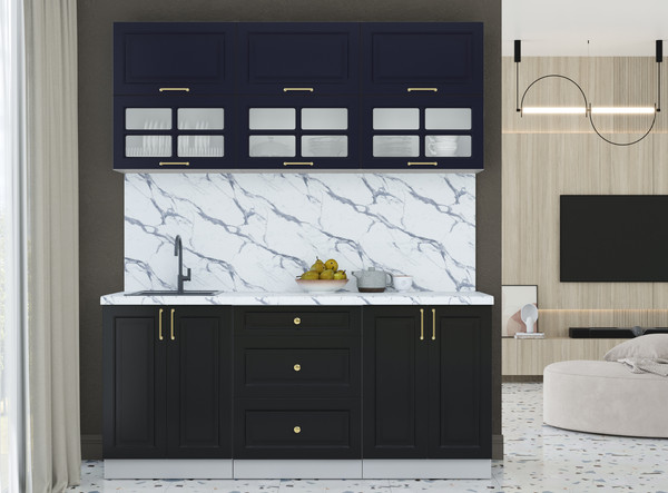 Изображение товара Кухонный гарнитур Интерлиния Мила Шато 1.8Б (индиго/черный/белый гранит)