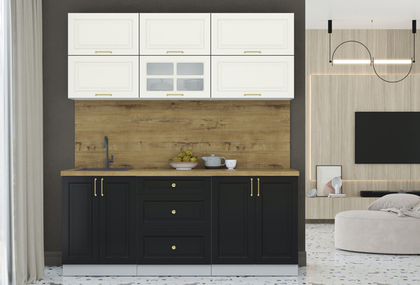 Изображение товара Кухонный гарнитур Интерлиния Мила Шато 1.9Б (белый/черный/дуб бунратти)