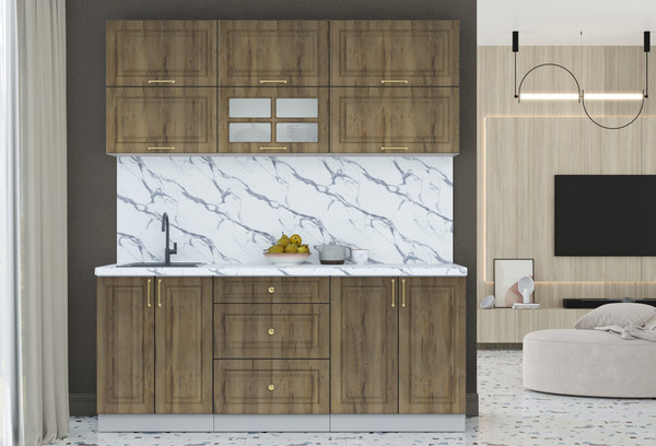 Изображение товара Кухонный гарнитур Интерлиния Мила Шато 1.9Б (дуб вотан/дуб вотан/белый гранит)