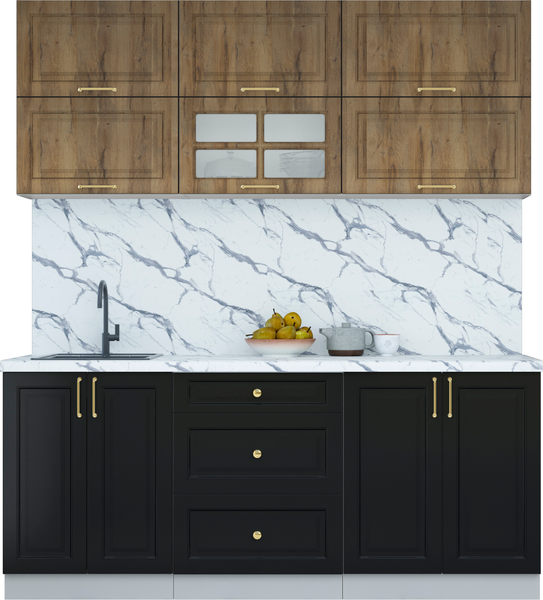 Изображение товара Кухонный гарнитур Интерлиния Мила Шато 1.9Б (дуб вотан/черный/белый гранит)