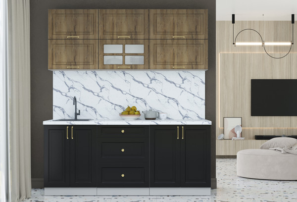 Изображение товара Кухонный гарнитур Интерлиния Мила Шато 1.9Б (дуб вотан/черный/белый гранит)